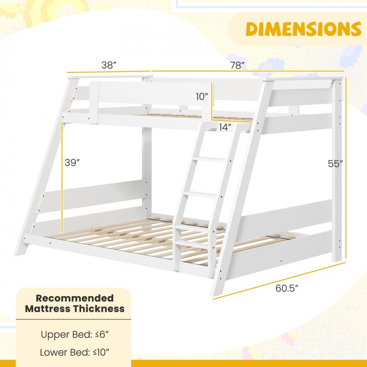 Twin over full low bunk bed dimensions with reversible ladder, sturdy wooden frame, ideal for kids' rooms or apartments.