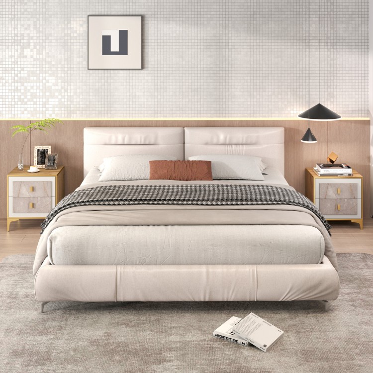 Nightstand with 2 pull-out drawers featuring marble motifs, metal handles, and a compact design for bedroom.
