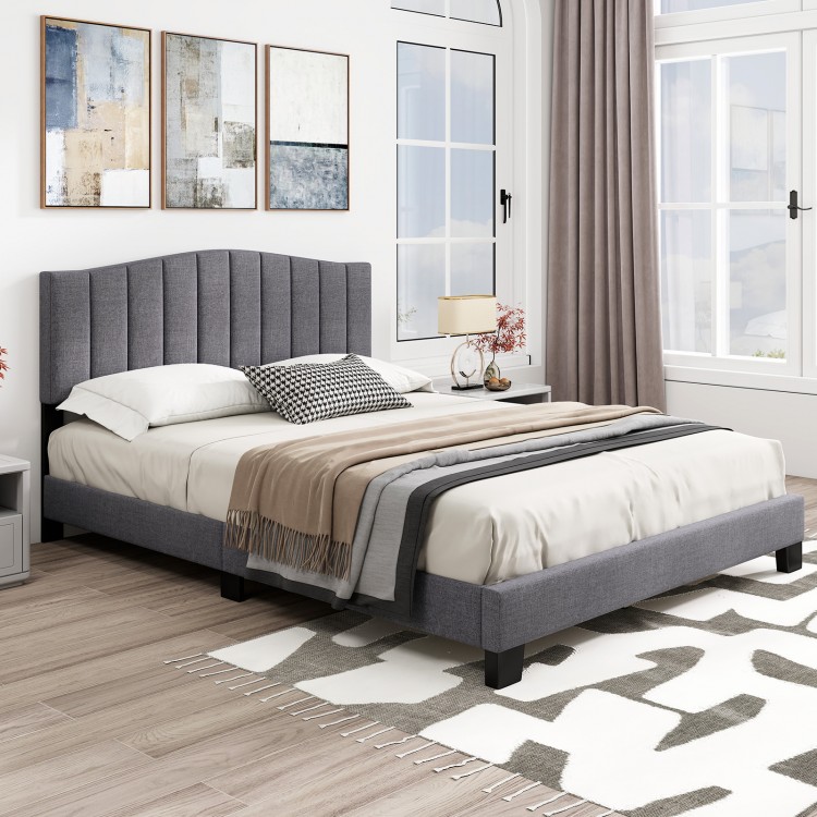 Modern upholstered queen bed frame with adjustable tufted headboard, featuring a sleek design for comfortable sleep.