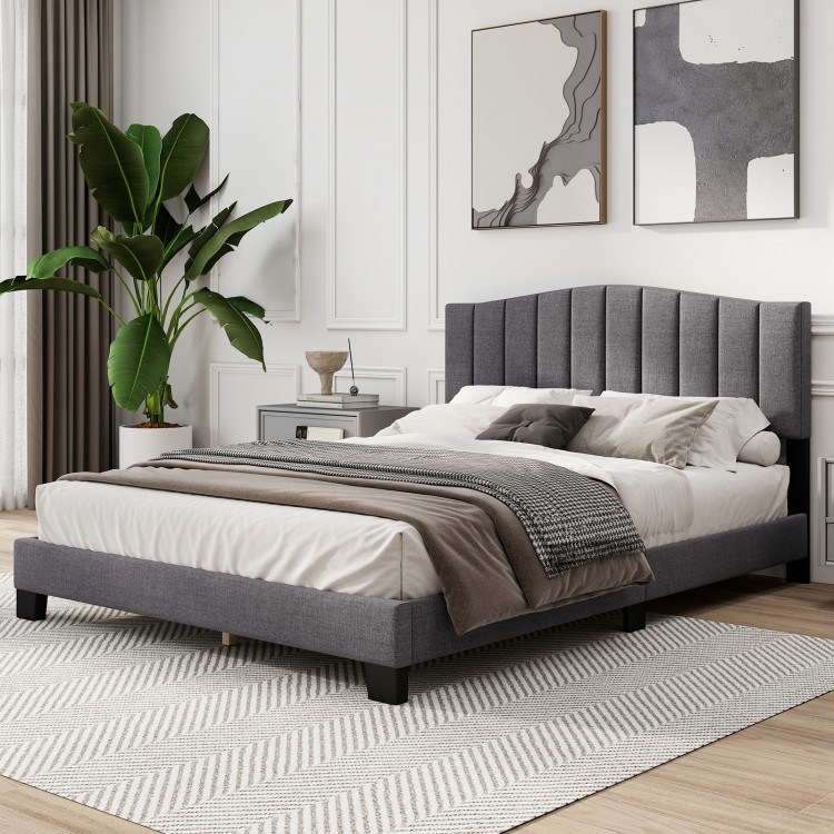 Modern upholstered queen bed frame with adjustable tufted headboard, featuring a stylish gray finish and sturdy support.