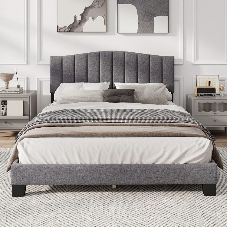 Modern upholstered queen bed frame with adjustable tufted headboard, featuring a sturdy design and no box spring needed.