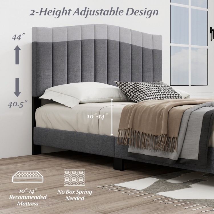 Queen size modern upholstered bed frame with adjustable tufted headboard, designed for 10"-14" mattresses, no box.