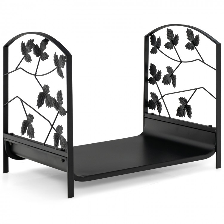 Heavy-duty 19-inch firewood rack with a rustproof steel frame, suitable for indoor and outdoor use, holds 110 lbs.