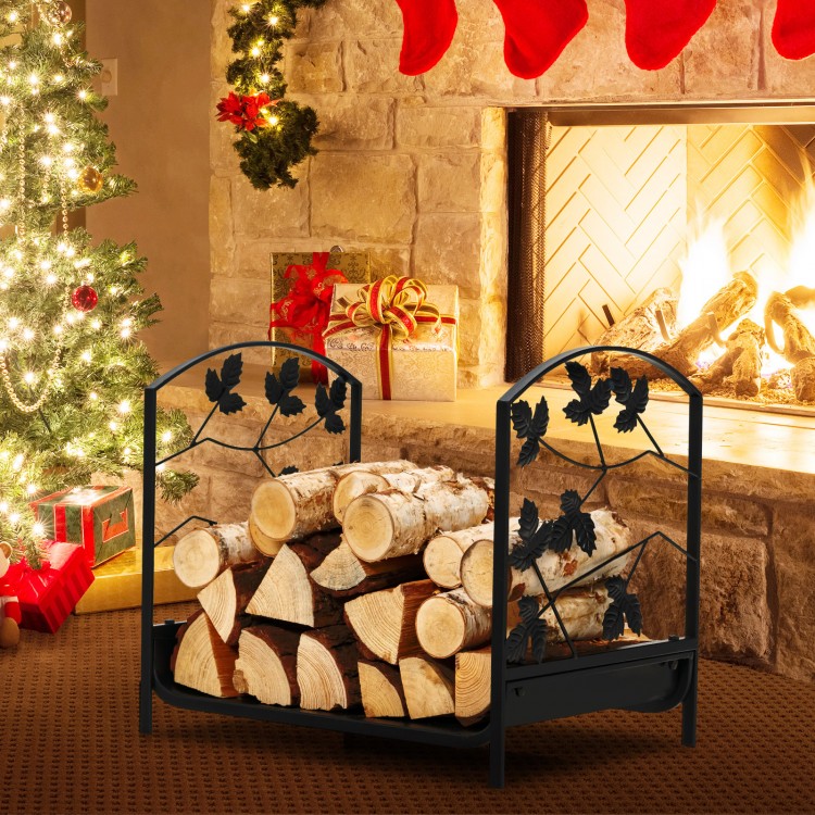 Heavy-duty 19-inch firewood rack with a rustproof steel frame, holding logs neatly for indoor or outdoor use.