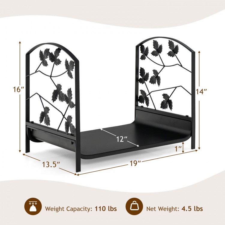 Heavy-duty 19-inch firewood rack with a rustproof steel frame, raised feet for drying logs, suitable for indoor and.
