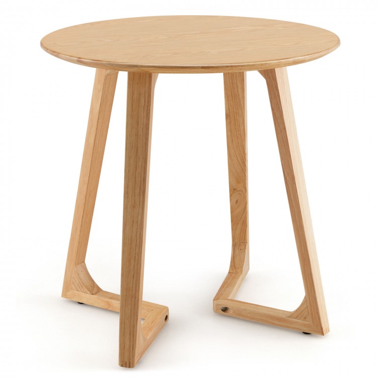 24-inch round end table made of rubber wood with V-shaped legs and adjustable foot pads, ideal for living rooms and.