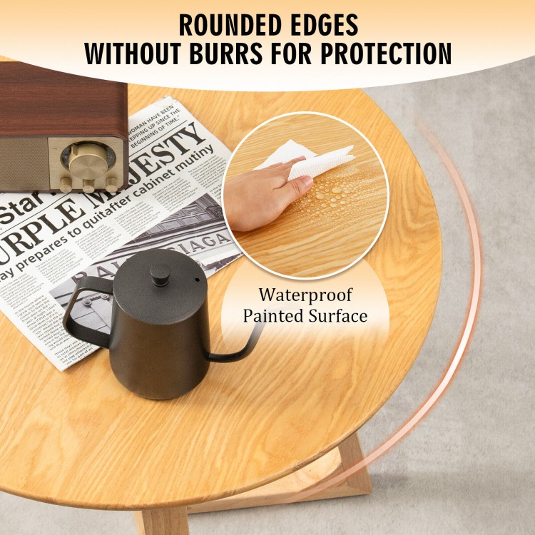 24-inch round end table featuring a waterproof painted surface and rounded edges, ideal for living room or balcony use.