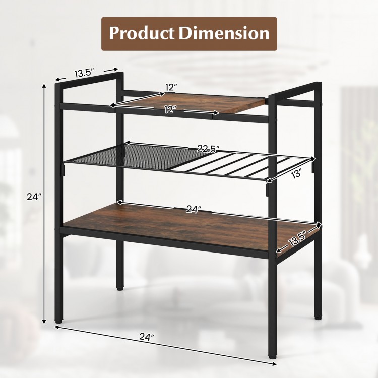 Dimensions of the Industrial Entryway Table with removable panel and mesh shelf in rustic brown, perfect for versatile.