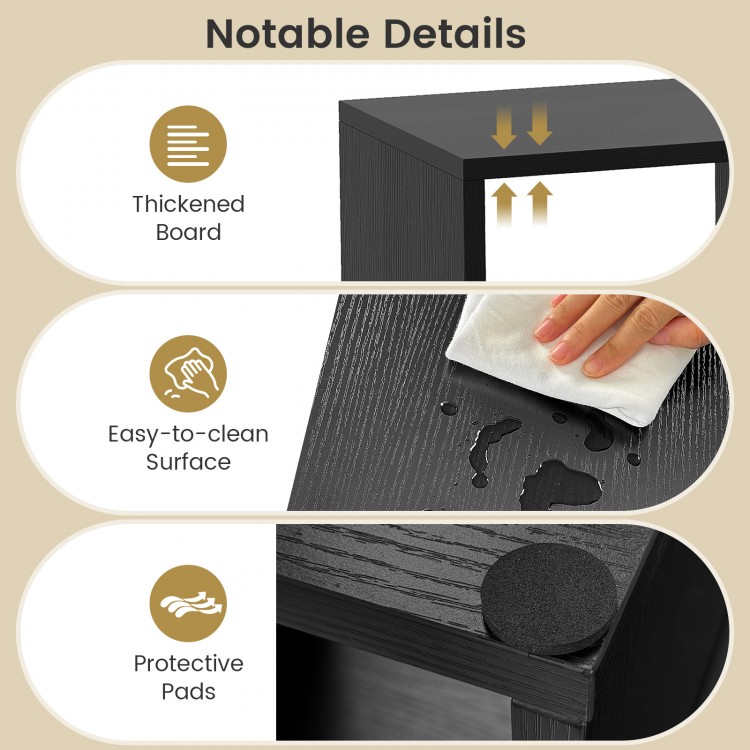Close-up of the adjustable TV stand's easy-to-clean surface and thickened board, featuring protective pads for.