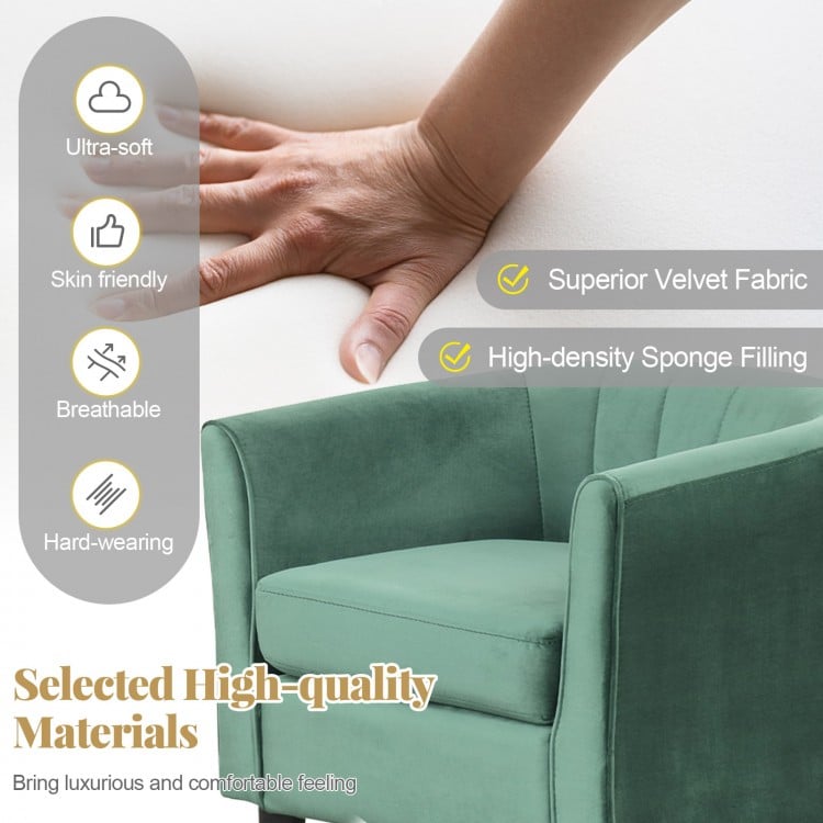 Upholstered green teddy velvet club barrel chair with ottoman, featuring a soft, breathable design for ultimate comfort.