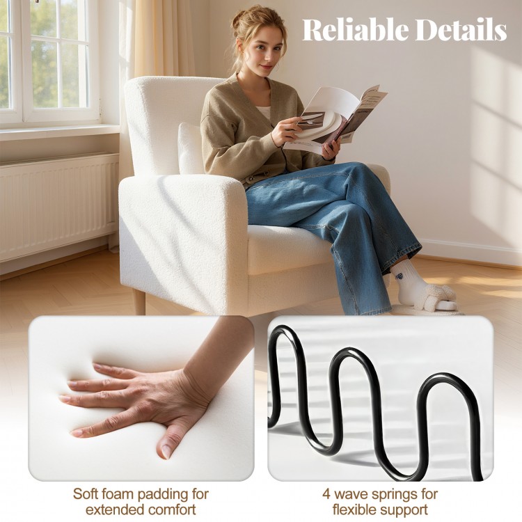 Modern upholstered sofa chair with teddy fleece cover, featuring soft foam padding and 4 wave springs for flexible.