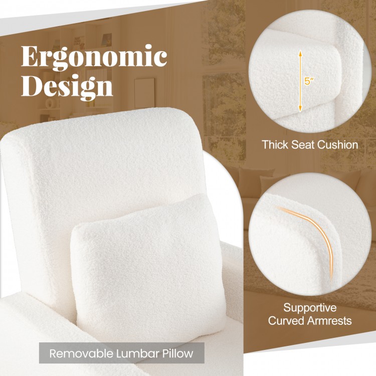 Ergonomic white upholstered sofa chair with removable lumbar pillow and thick seat cushion for optimal comfort.