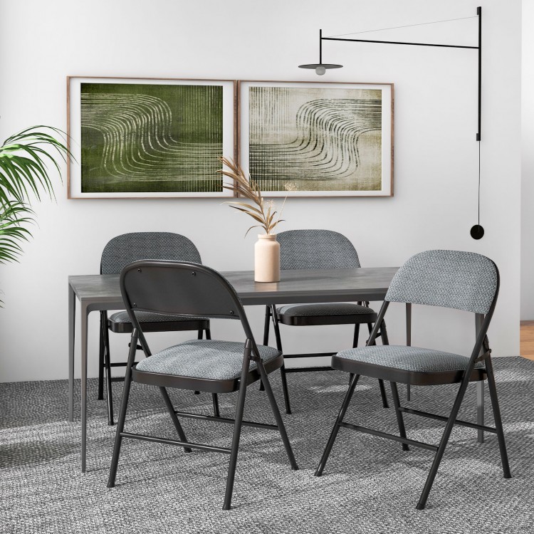 Folding chair set with upholstered seats and fabric-covered backrests, ideal for dining or meeting rooms.