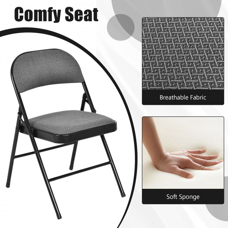 Folding chair set with upholstered seat, breathable fabric, and ergonomic backrest, perfect for dining or meetings.