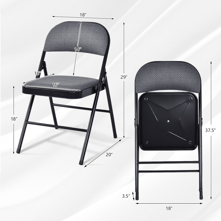 Folding chair set with upholstered seat and fabric backrest, featuring a durable design for dining or meetings.