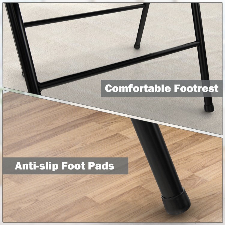 Close-up of the padded folding office chair's comfortable footrest and anti-slip foot pads for enhanced stability.