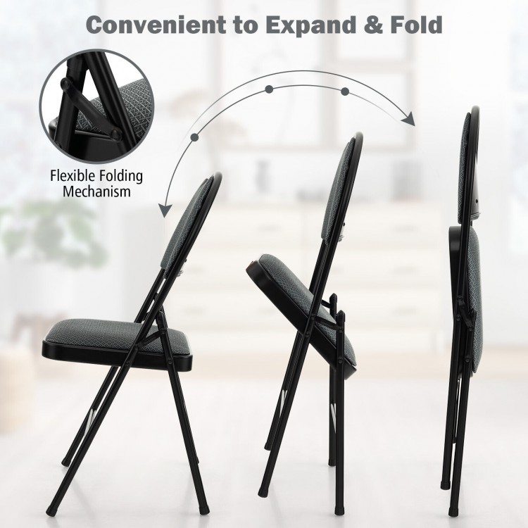 Padded folding office chairs showcasing flexible folding mechanism and ergonomic design for comfortable seating.