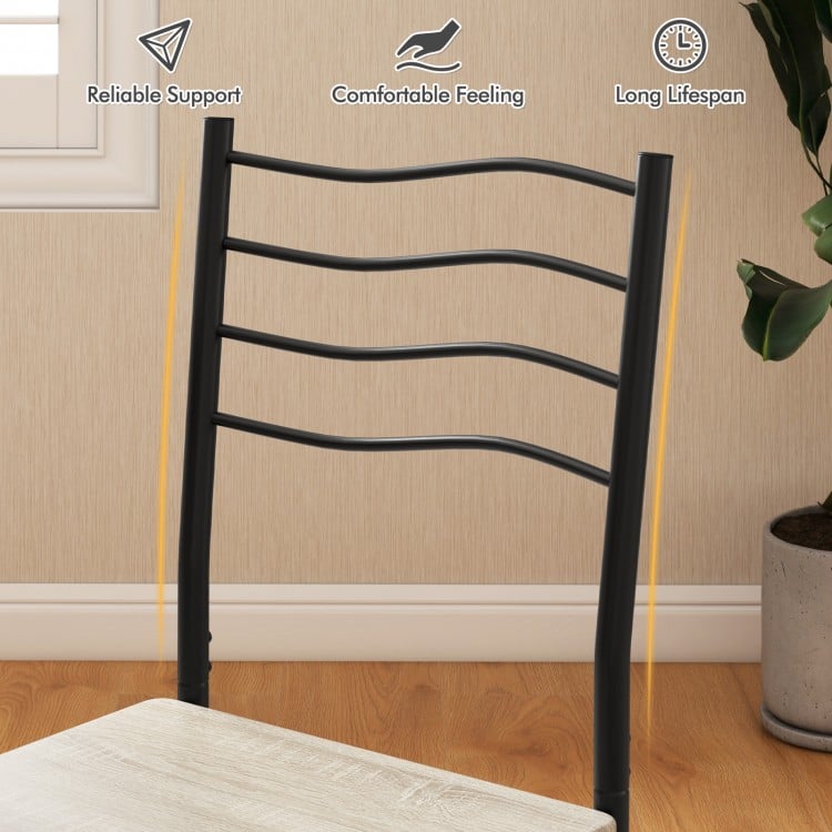 Close-up of the black metal chair backrest from the 5 Pieces Wood Metal Dining Table Set, offering reliable support and.