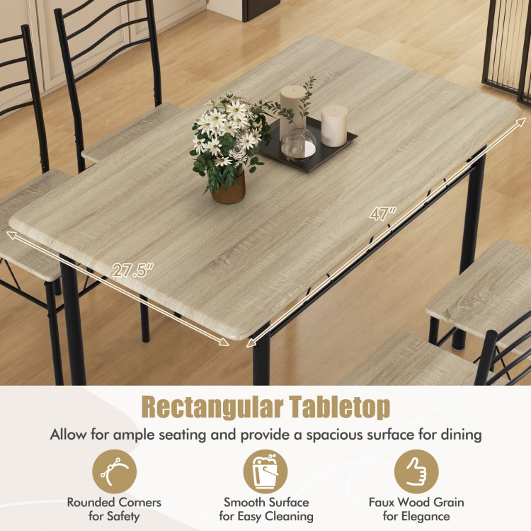 Rectangular dining table set featuring a natural faux wood grain finish, accommodating up to 4 people for dining.