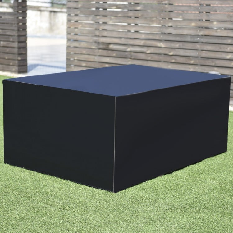 Black furniture cover for 10 pieces outdoor patio dining set, protecting against weather and dust for durability.