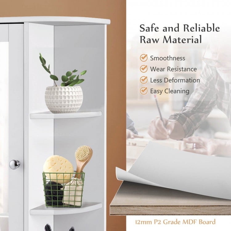 Single door wall mount bathroom cabinet in white MDF with six shelves, ideal for organized storage in modern spaces.