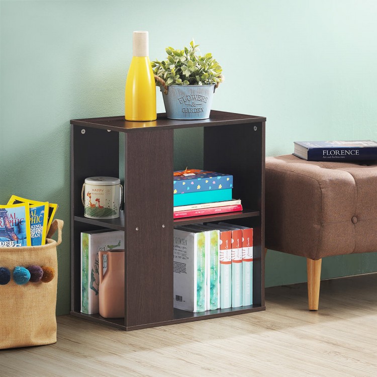 3-tier brown side end table showcasing three open shelves, ideal for organizing magazines and decor in any space.