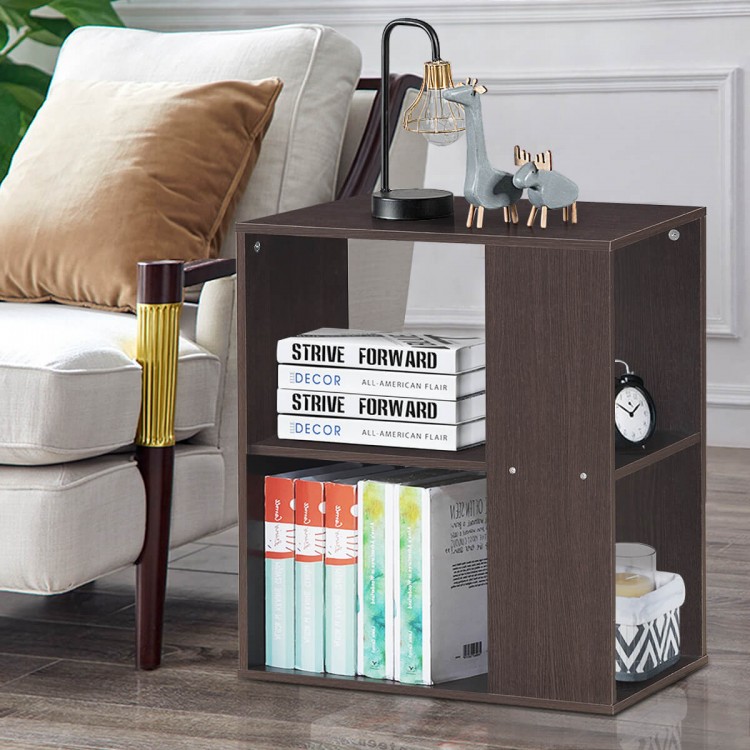 3-tier brown side end table with open shelves, perfect for living room or bedroom storage and organization.