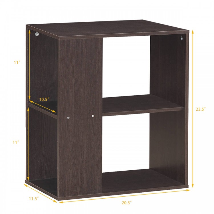 3-tier brown side end table with open shelves, made of engineered wood, ideal for living room or bedroom storage.