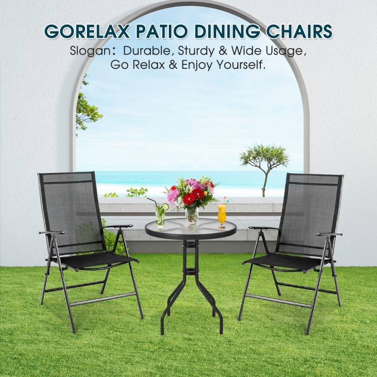 Adjustable portable patio folding dining chairs in black with ergonomic design, perfect for outdoor relaxation and.