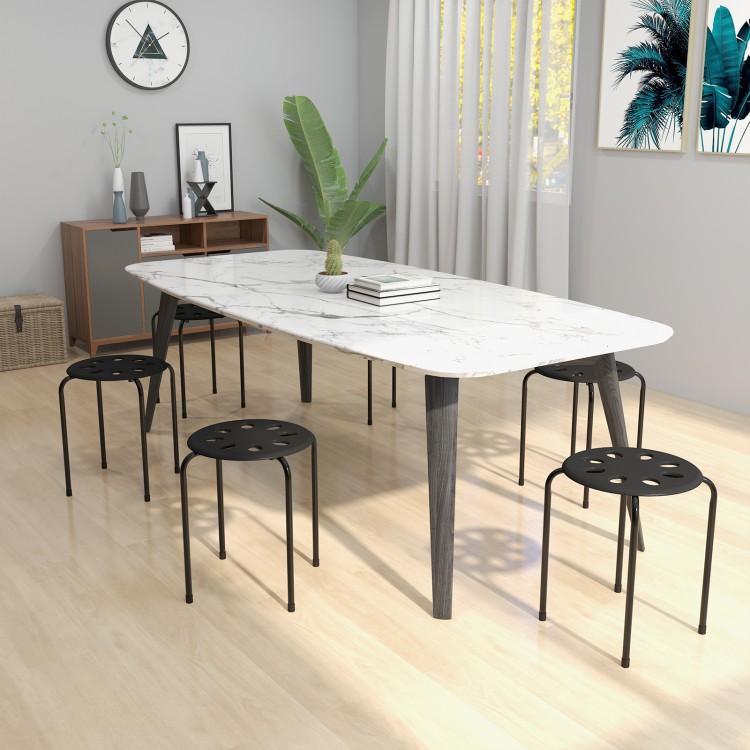 Set of 6 black portable stack stools with breathable seats, ideal for home, office, or classroom use.