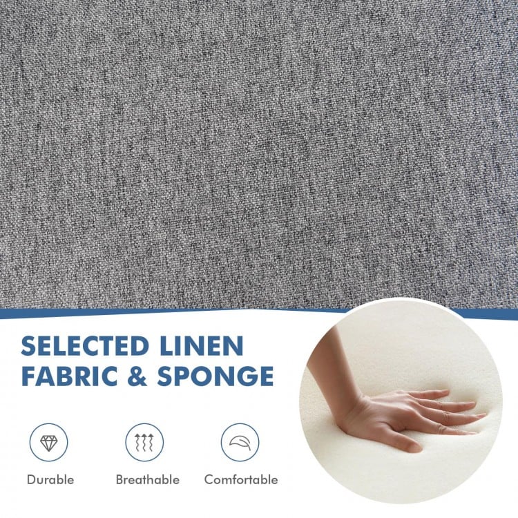 Close-up of gray linen fabric on a swivel massage recliner, showcasing its durable and breathable texture for comfort.