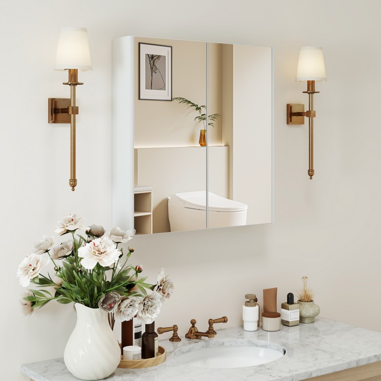 Double door bathroom wall cabinet with mirror, adjustable shelf, and soft close hinges for modern decor and.
