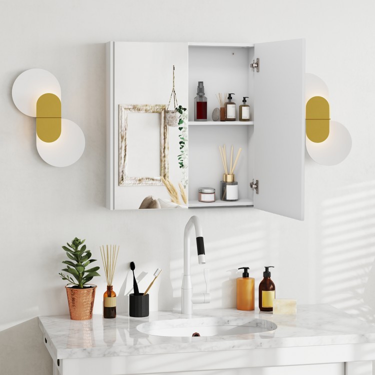 Double door bathroom wall cabinet with mirror, adjustable shelf, and modern design for optimized vertical space.