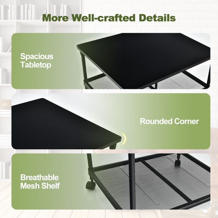 3-tier black printer stand featuring a spacious tabletop, rounded corners, and breathable mesh shelf for versatile.