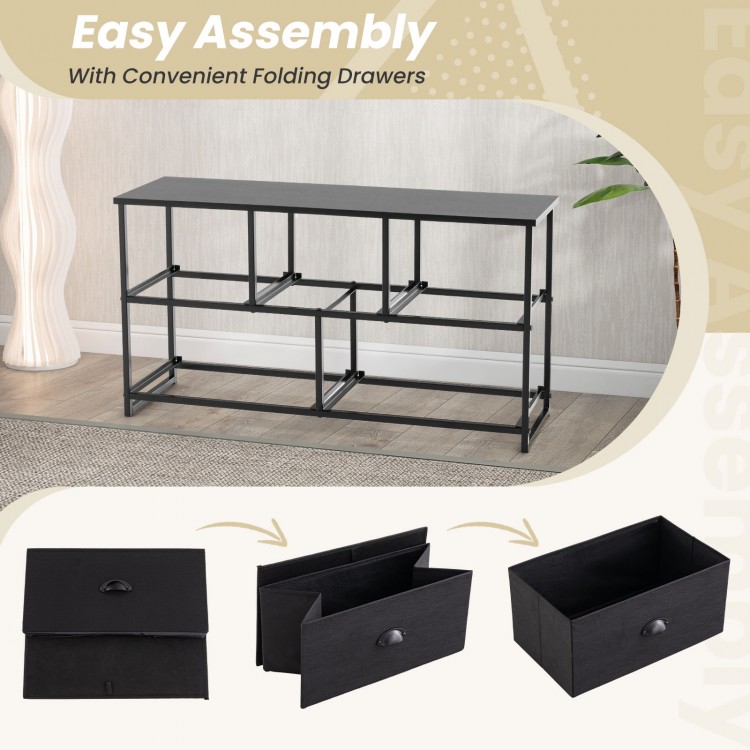 Dresser storage tower with five foldable cloth storage cubes in black, ideal for organizing home or office items.
