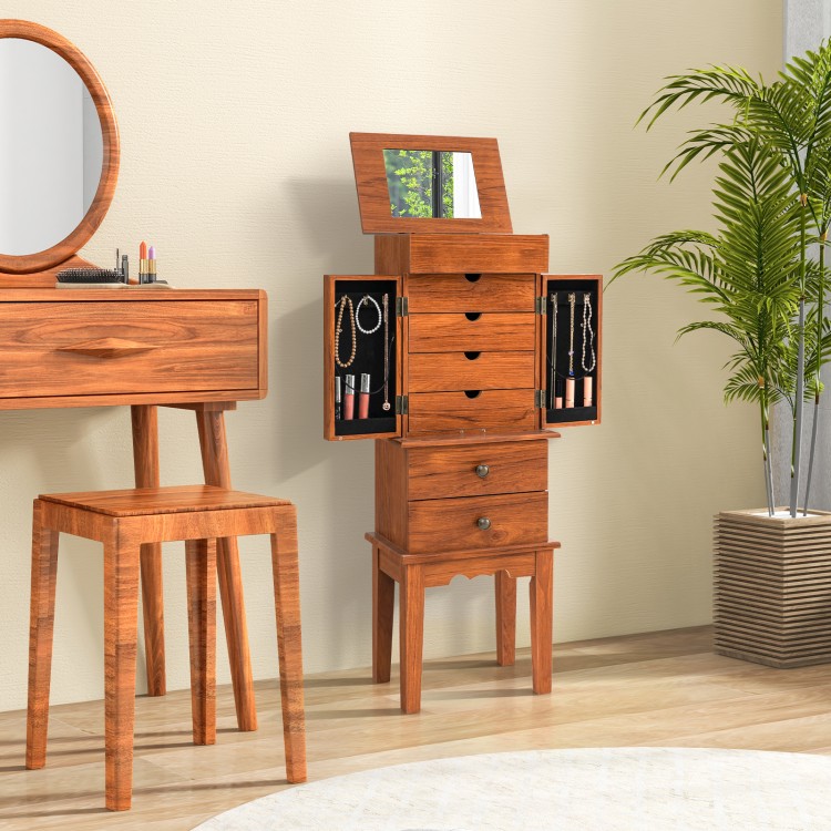 Vintage jewelry storage cabinet with side doors for necklaces and delicate pendants, showcasing a practical and elegant.