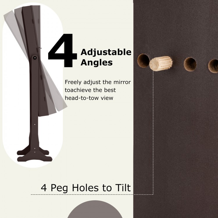 Adjustable mirror angles on the brown lockable jewelry cabinet with LED lights for optimal viewing and storage.