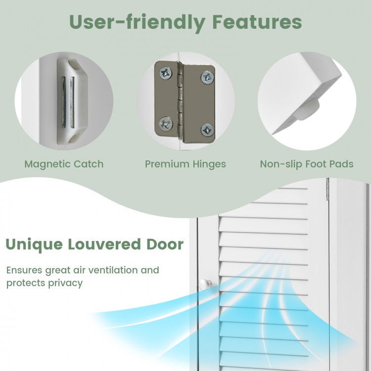 Wooden bathroom floor storage cabinet with shutter door, adjustable shelf, and premium hinges for efficient.