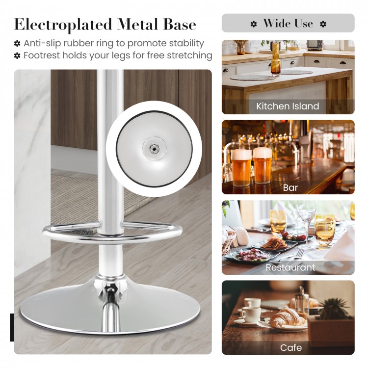 Electroplated metal base barstool with adjustable height, PU leather seat, ideal for bar, restaurant, or kitchen island.