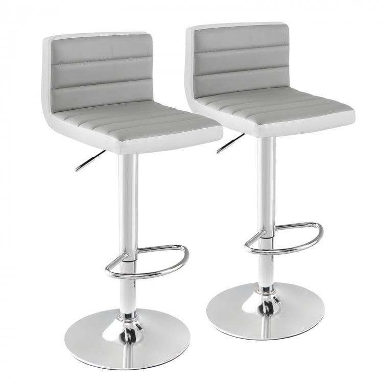 Set of 2 adjustable height barstools with ergonomic backrest and PU leather seats, ideal for bars and kitchens.