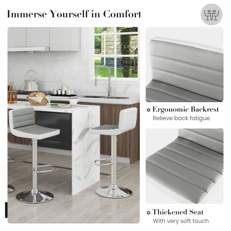 Set of 2 adjustable barstools with ergonomic backrest and thickened PU leather seat for kitchen islands and cafes.
