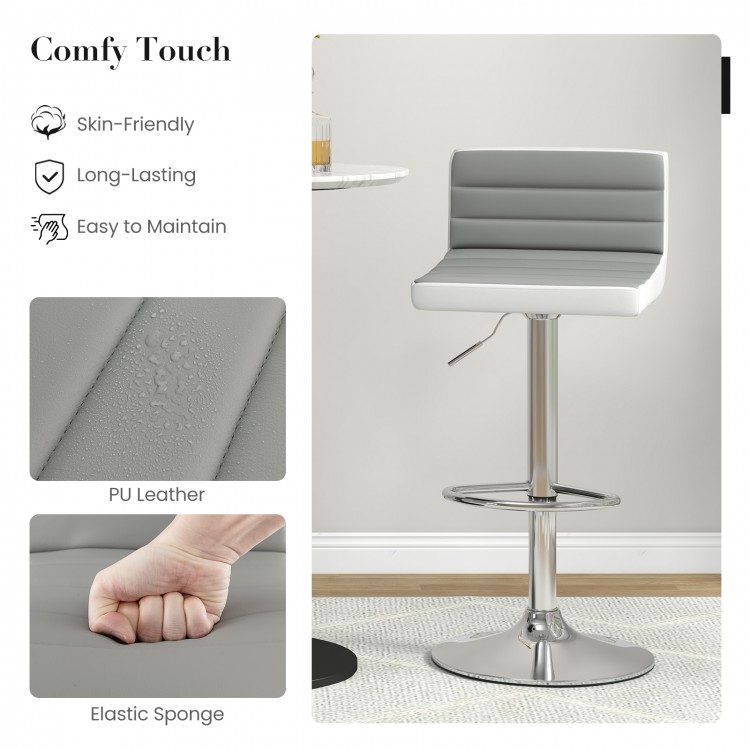 Adjustable barstool with PU leather and ergonomic backrest, ideal for bars and kitchens, featuring a chrome base.