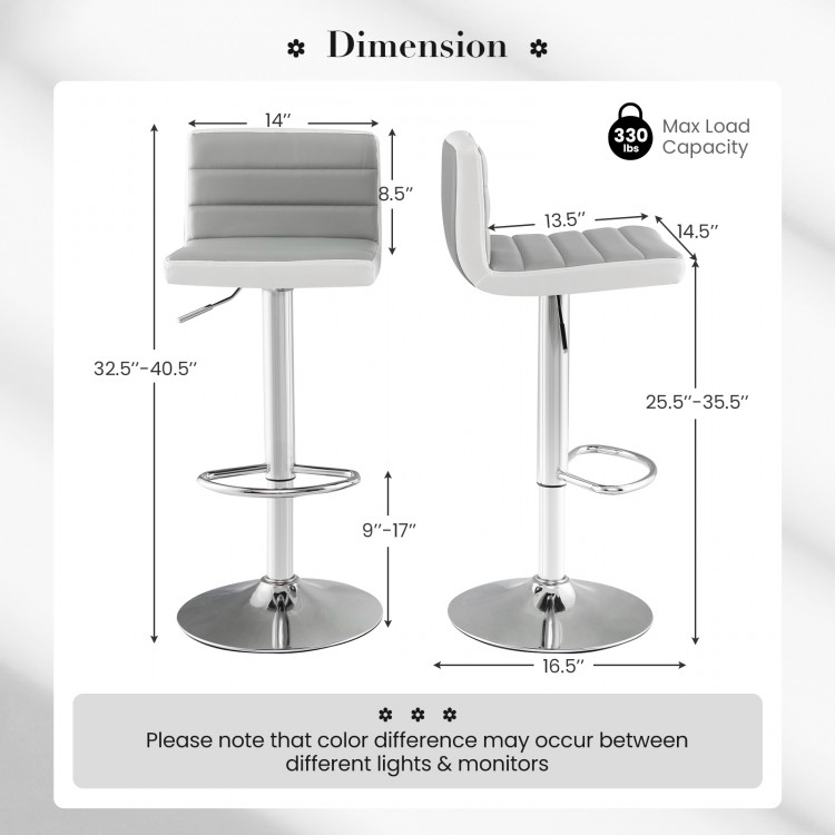 Adjustable height barstool with PU leather seat, ergonomic backrest, and electroplated metal base for bar or kitchen.