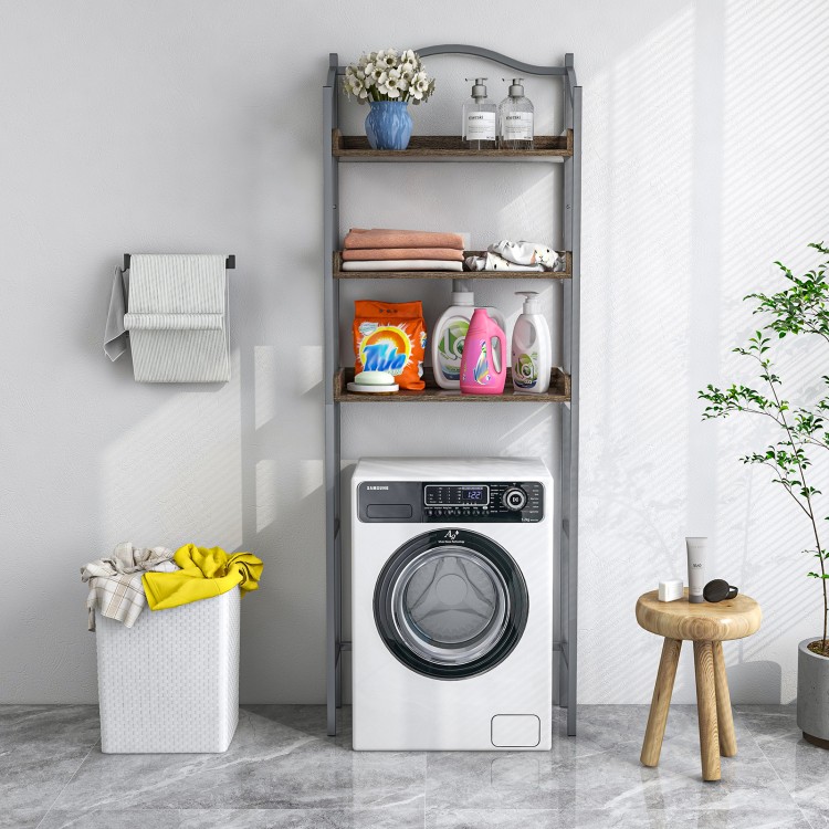 3-tier silver bathroom spacesaver storage rack made of engineered wood and metal, ideal for organizing essentials above.
