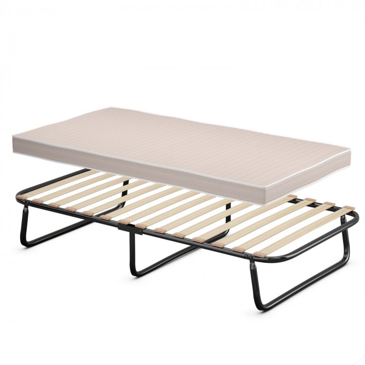 Twin size folding guest bed with a soft memory foam mattress and sturdy steel frame for easy storage and comfort.