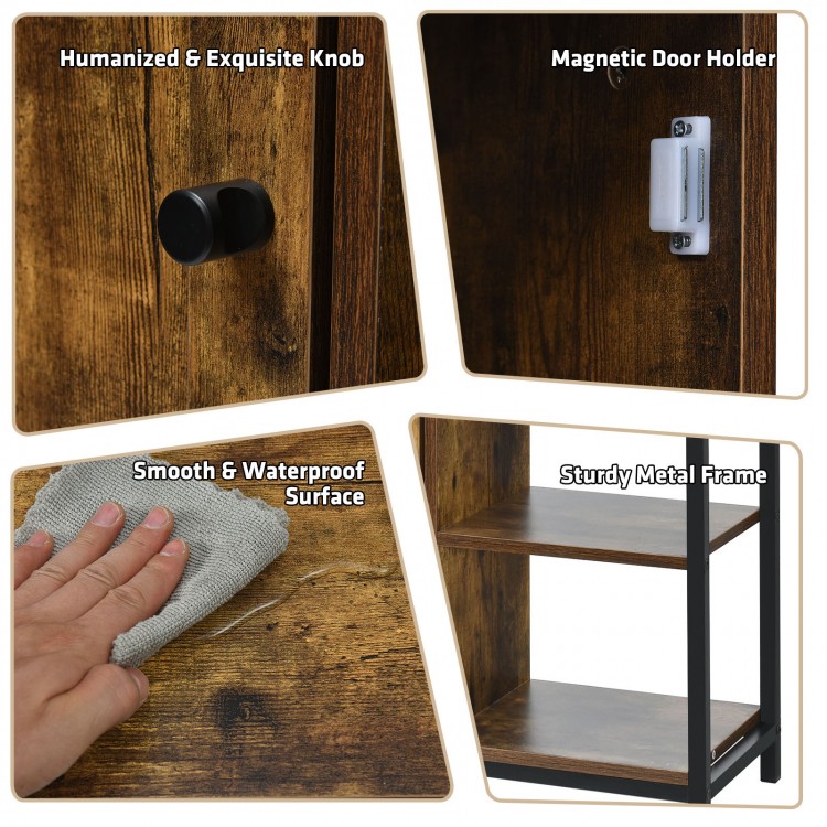 Close-up of the multipurpose freestanding storage cabinet showcasing the sturdy metal frame and smooth waterproof.