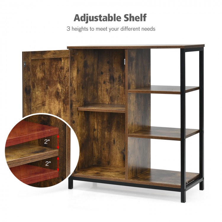 Freestanding storage cabinet with 3 open shelves, adjustable middle shelf, and sturdy metal frame for versatile use.