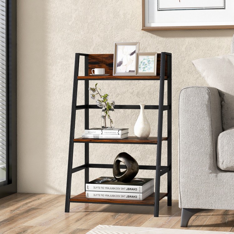 3-tier ladder industrial bookshelf featuring a rustic wooden finish and metal frame, perfect for stylish home.