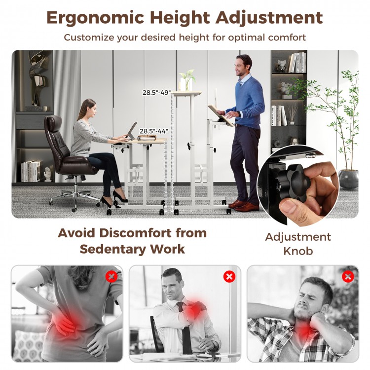 Height Adjustable Mobile Standing Desk with Rolling Wheels for Office and Home - Gallery View 6 of 10