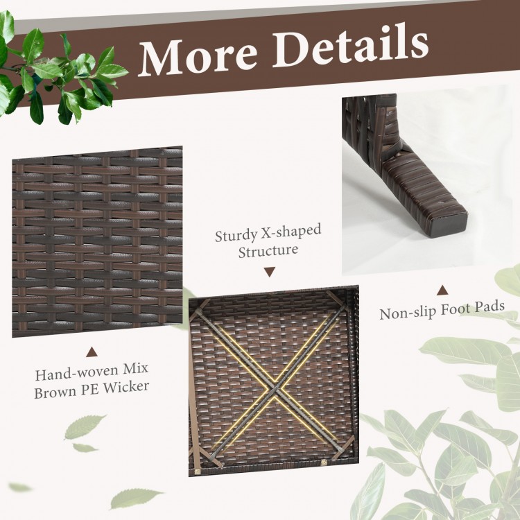 Detail of the sturdy X-shaped structure and hand-woven mix brown PE wicker for the 2 Pieces Wicker Loveseat Set.